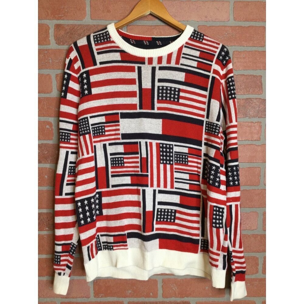 Tommy Hilfiger Men's American Flag Print Knit Sweater Pullover Size Large